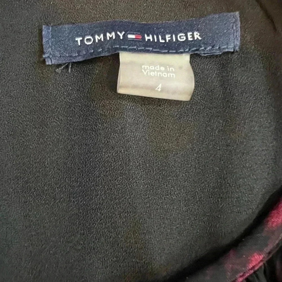 TOMMY HILFIGER DRESS RED BLACK FLORAL CHIFFON LONG SLEEVE MIDI SIZE 4 - Picture 13 of 16